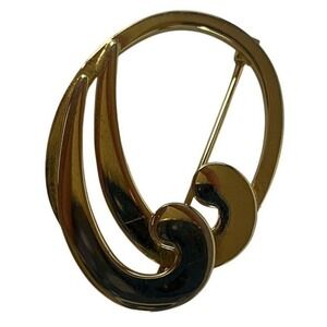 Gold Tone Abstract Swirl Brooch Pin Jewelry Accessory Elegant Statement Piece